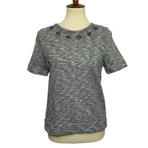 Ann Taylor LOFT Jeweled Neckline Short Sleeve Top